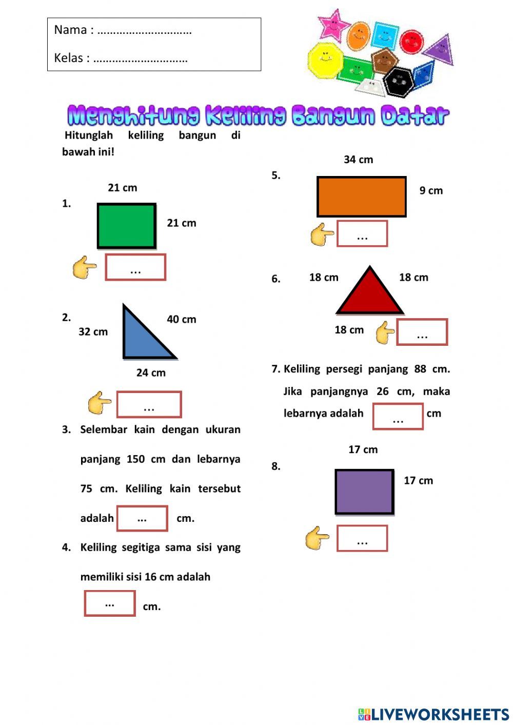 Mathclub Kelas 3 Keliling BAngun Datar worksheet Math exercises Mathclub Kelas 3 Keliling BAngun Datar worksheet Math exercises