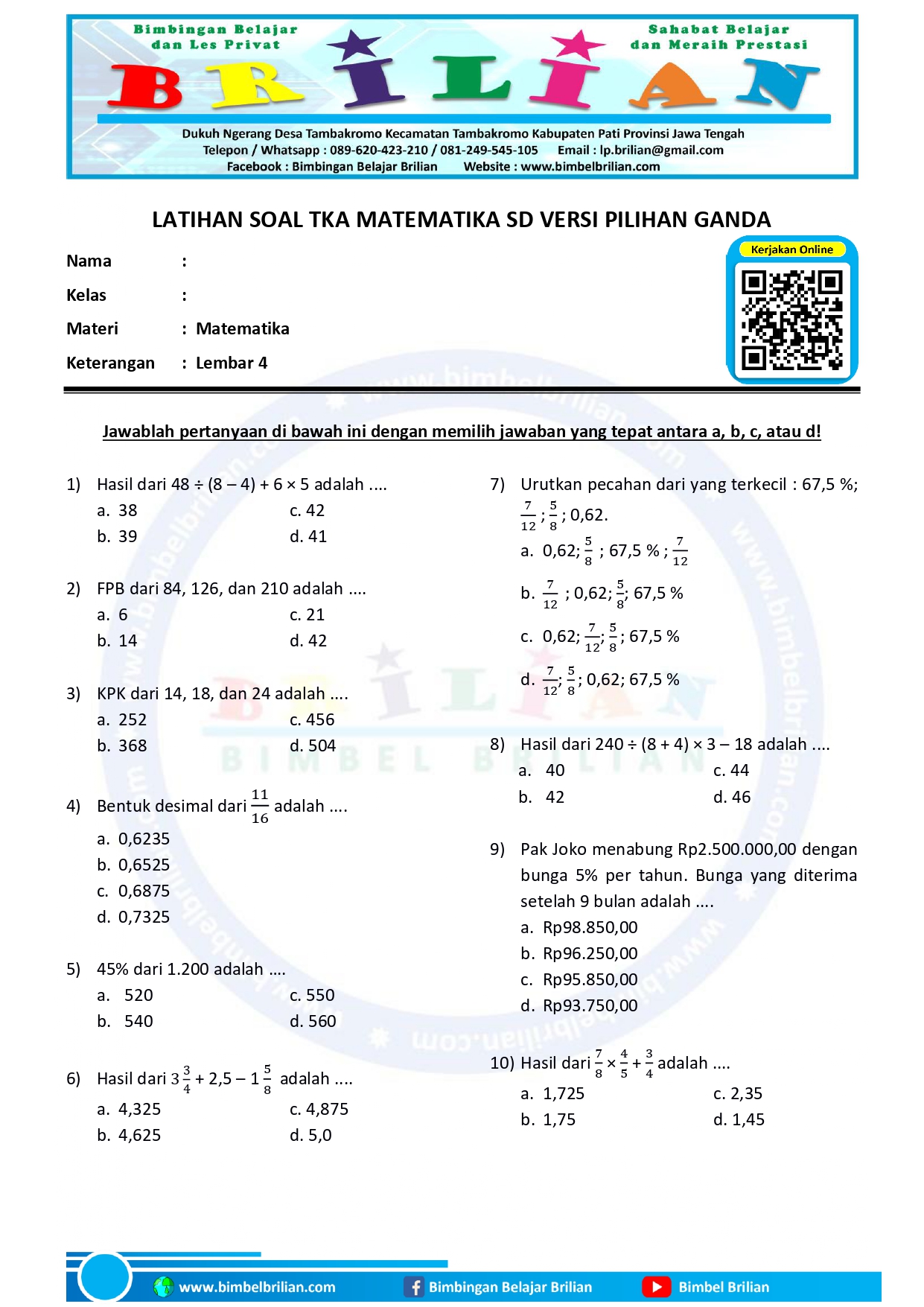 Ternyata Ini Rahasia Latihan Contoh Soal Matematika Kelas 6 K13 KD 3.1 Agar Cepat Paham