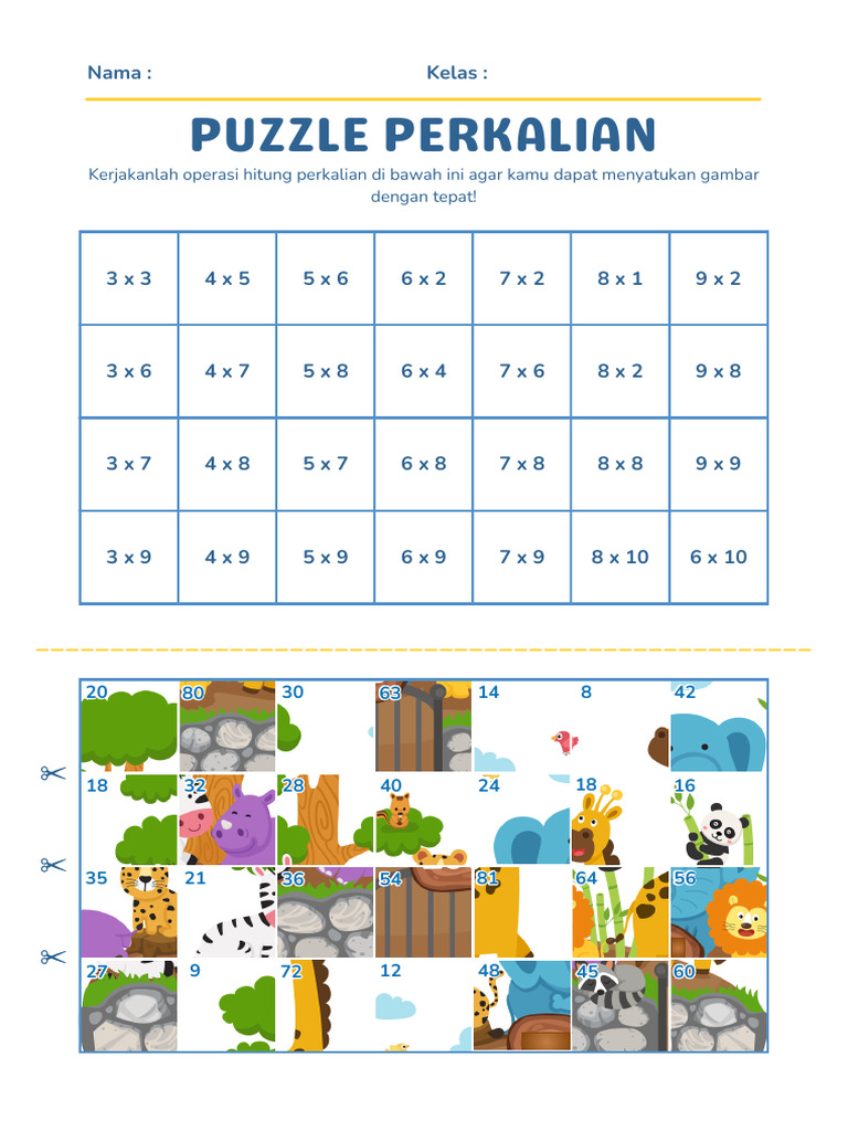 Puzzle Perkalian untuk Kelas 1-6 PDF