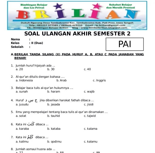 5 Contoh Soal Agama Islam Tentang Asmaul Husna Kelas 2 SD Terbukti Bikin Anak Mudah Hafal