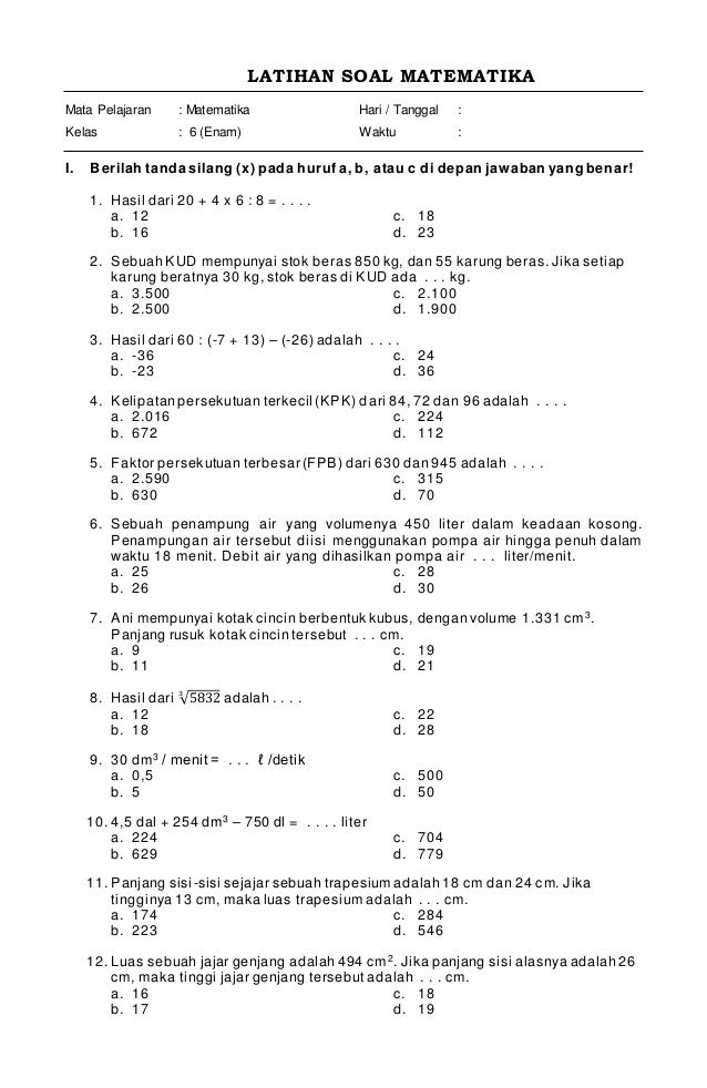 5 Contoh Soal Matematika Kelas 6 dan Kunci Jawabannya Semester 2 yang Wajib Dikuasai Sebelum Ujian 5 Contoh Soal Matematika Kelas 6 dan Kunci Jawabannya Semester 2 yang Wajib Dikuasai Sebelum Ujian