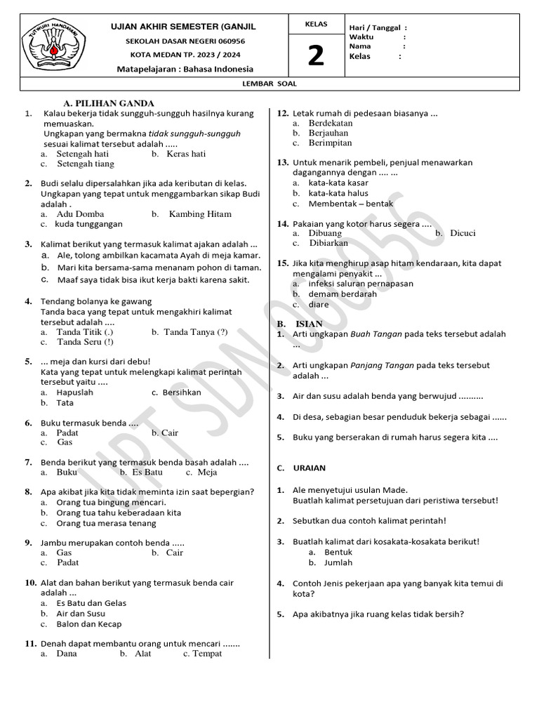 5 Contoh Soal UAS Kelas 2 SD Semester 1 yang Wajib Dikuasai Agar Anak Lulus Ujian