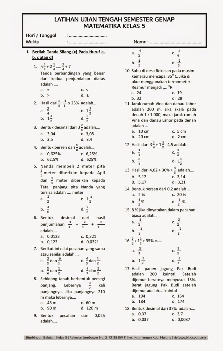5 Fakta Mengejutkan Soal Latihan Matematika Kelas 5 Semester 2 yang Jarang Diketahui Siswa 5 Fakta Mengejutkan Soal Latihan Matematika Kelas 5 Semester 2 yang Jarang Diketahui Siswa