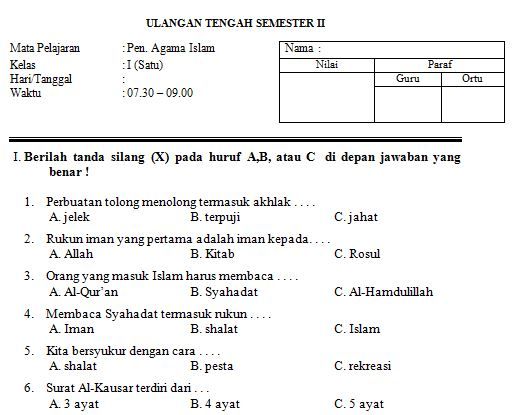 Contoh Soal Agama Islam Sd Kelas 5 - Bahas Soal