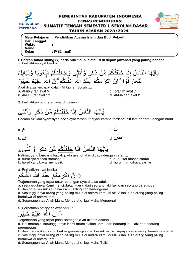 7 Contoh Soal Agama Kelas 11 Semester 2 Kurikulum 2013 PDF yang Wajib Dikuasai
