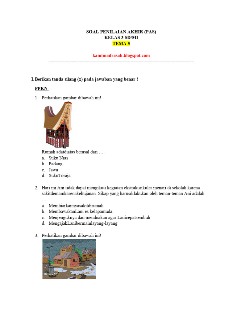 Soal PAS Kelas 3 SD MI Tema 5 PDF