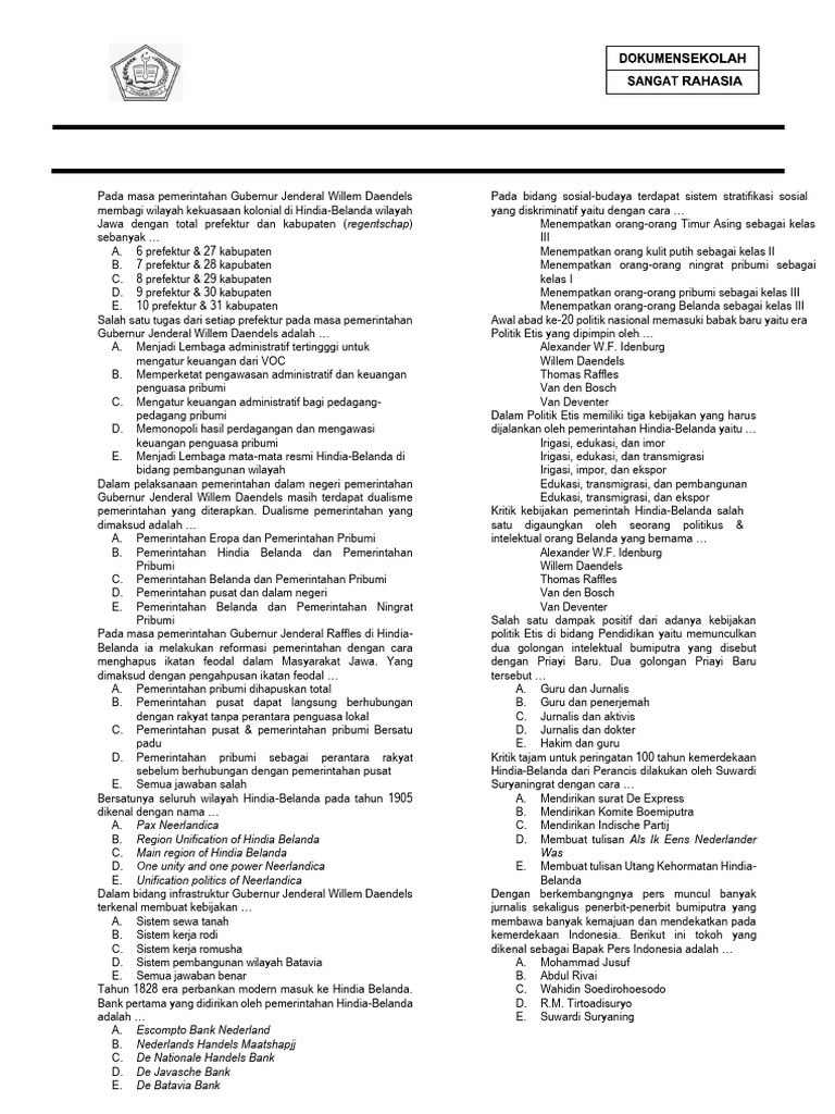Soal Sejarah Indonesia Kelas XI MIPA 2025 PDF