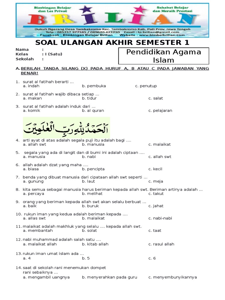 10 Contoh Soal Agama Kelas 1 SD Semester 2 yang Wajib Dikuasai Anak Sebelum Ujian Kenaikan Kelas
