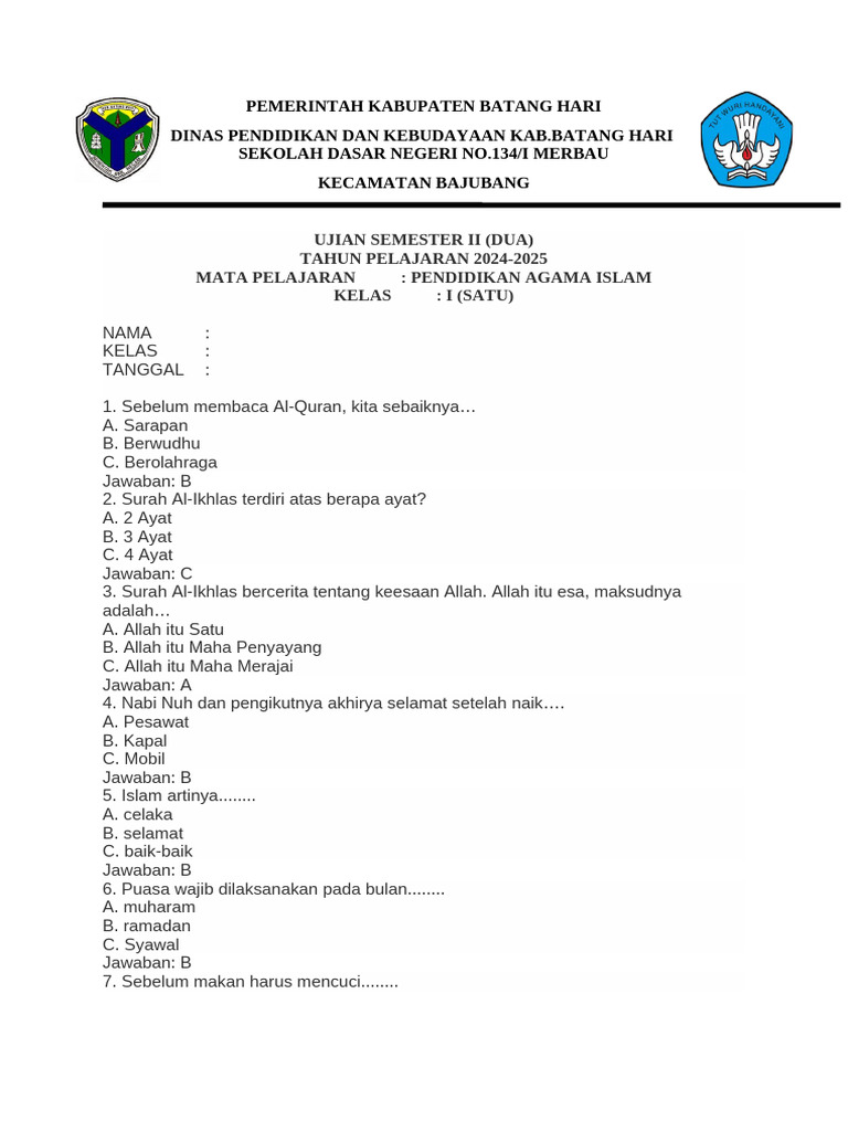 Contoh Soal Agama Kelas 1 Semester 2 Terbaru 2026: 7 Kunci Jawaban yang Wajib Dikuasai Siswa