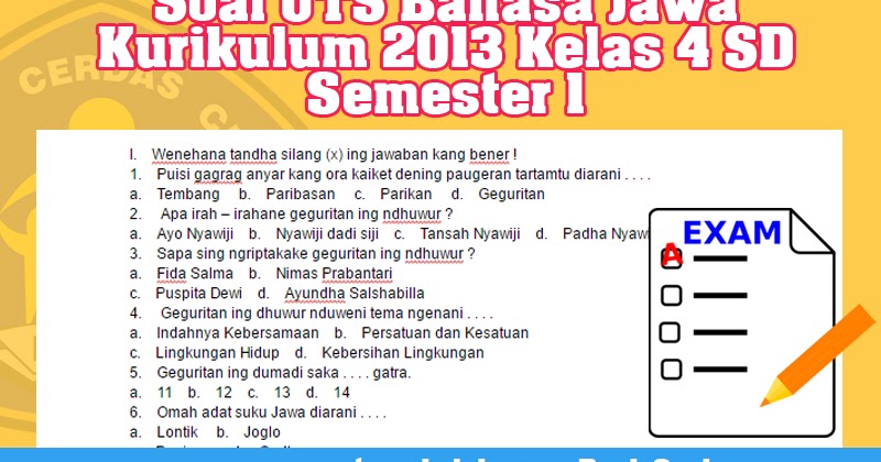 Kumpulan Soal UAS Kurikulum 2013 Kelas 4 Bahasa Jawa Terbaru 2026 dan Kunci Jawaban