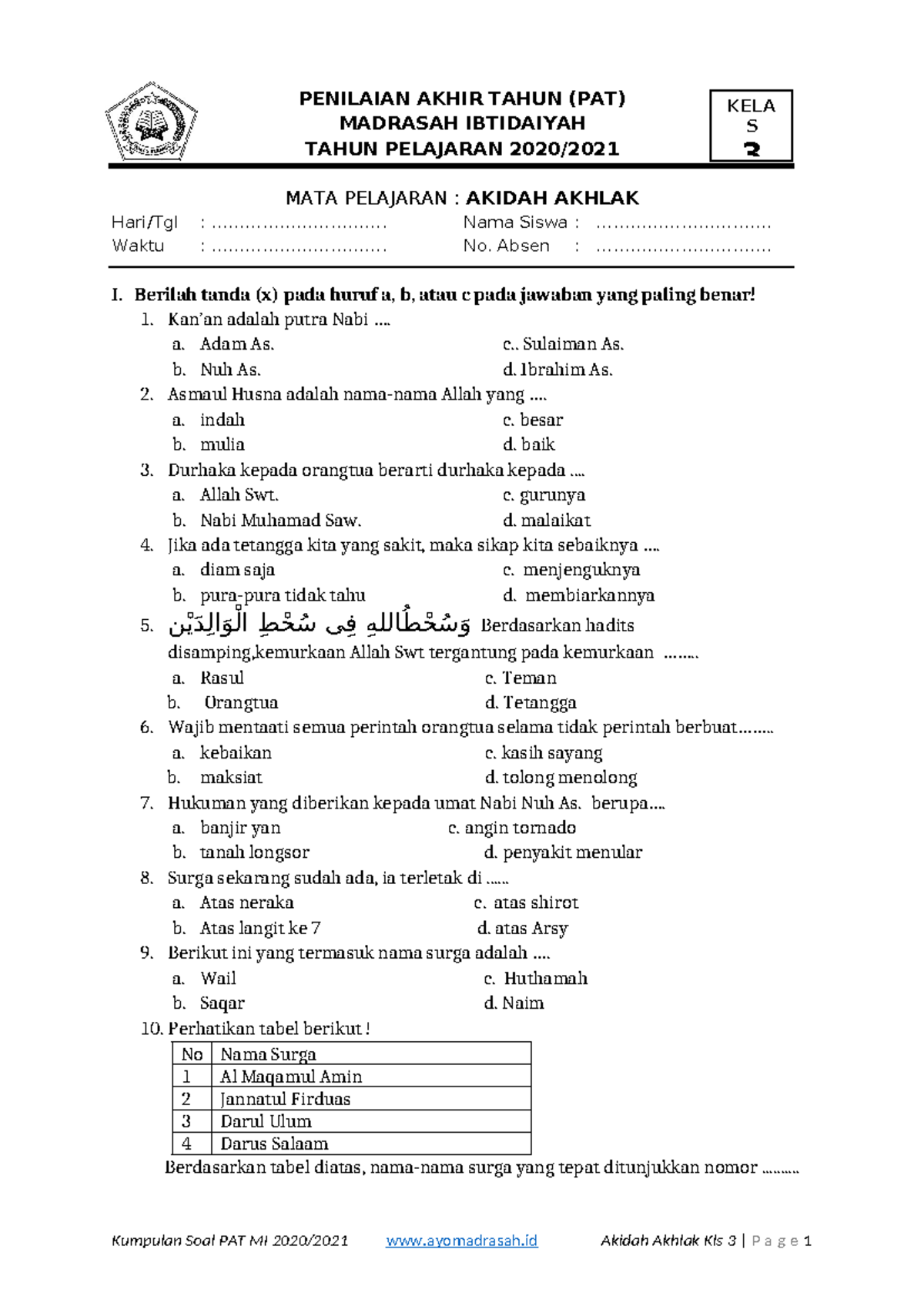 Ternyata Ini Rahasia Jitu Kuasai Latihan Soal Aqidah Akhlak Kelas 3 MI di 2026