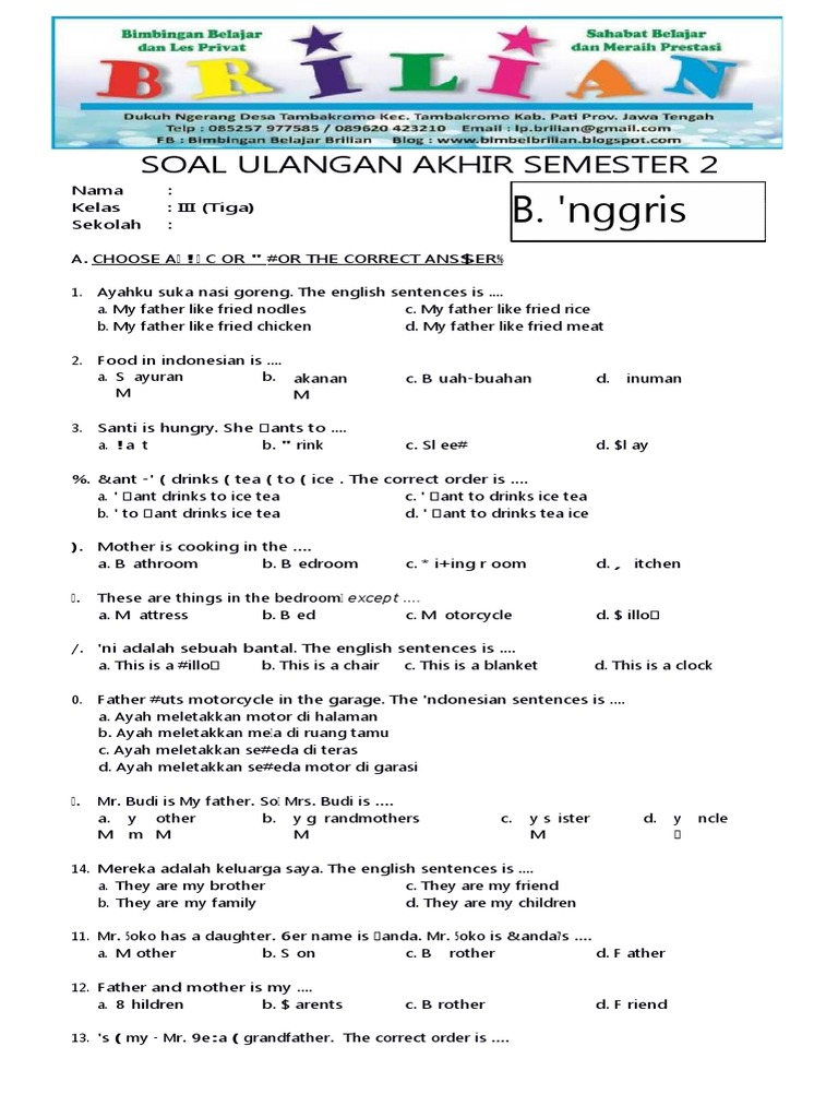 Ternyata Ini Rahasia Latiha Soal UTS B.Inggris Kelas 3 Semester 2 Tahun 2019 yang Wajib Kamu Kuasai Sebelum Terlambat