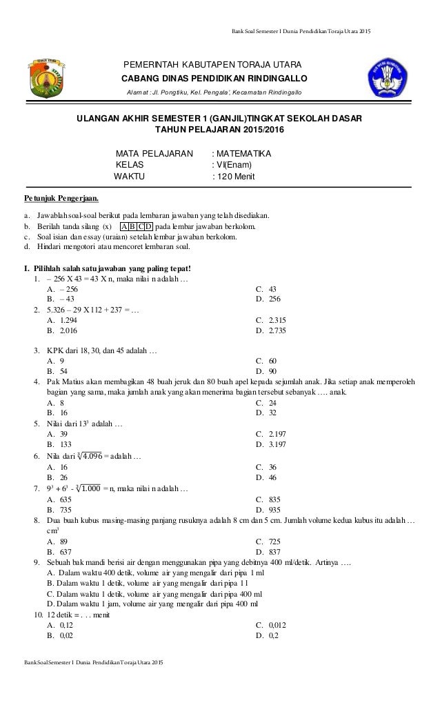 20 Contoh Soal Matematika SD Kelas 6 Semester 1 yang Wajib Dikerjakan Sebelum Ujian!