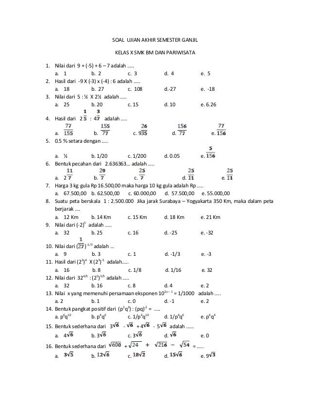 Wajib Contoh Soal Matematika SMK Kelas 10 Semester 1 dan Penyelesaiannya Bikin Nilai Naik