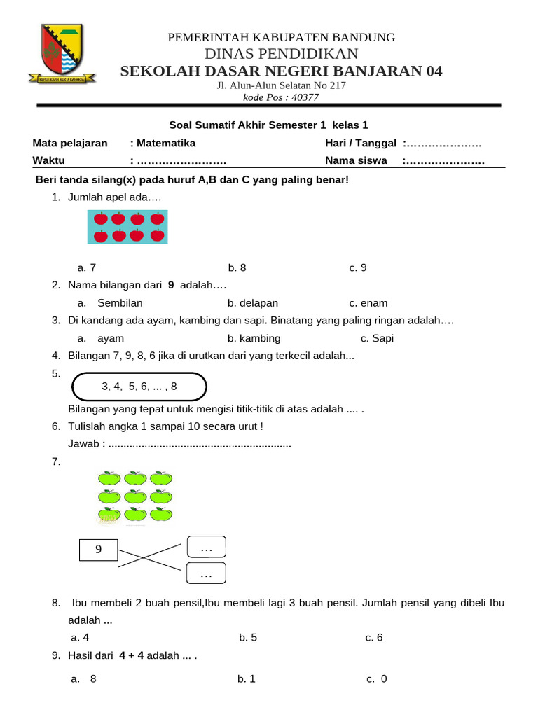 Latihan Seru Agar Anak Pintar Lewat Contoh Soal Matematika Sekolah Dasar Kelas 1 Terbaru