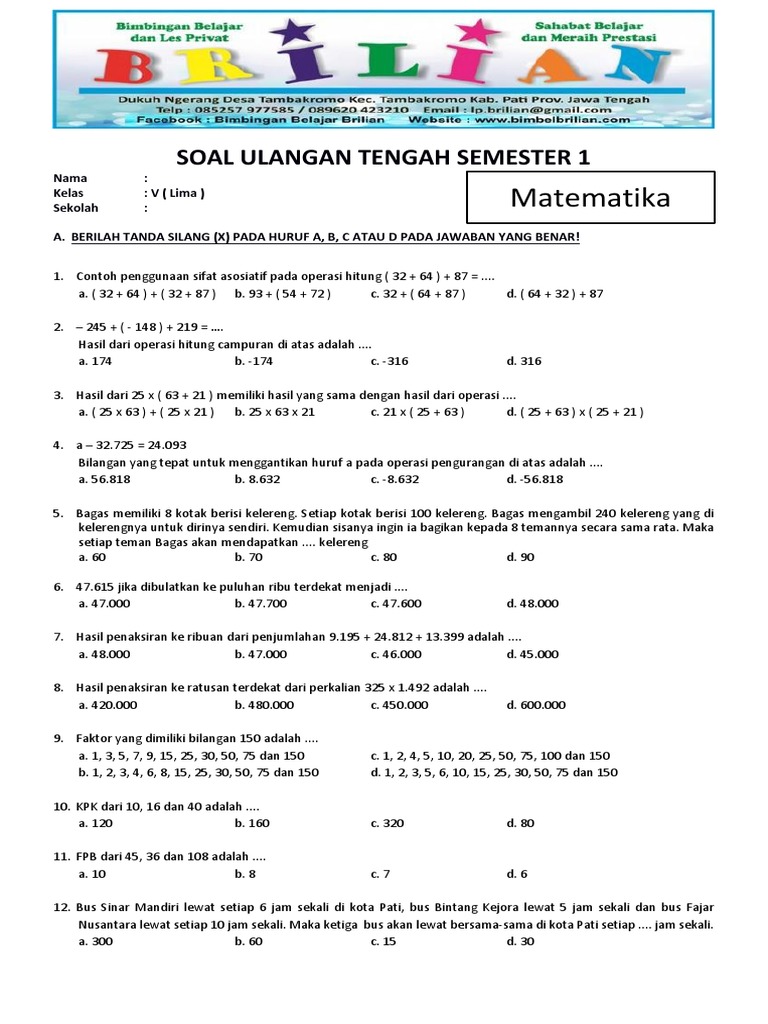 Rahasia Lulus Ujian dengan Contoh Soal Matematika Tema 1 Kelas 5 SD Terbaru
