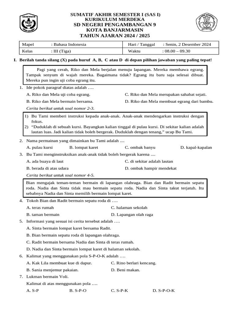Rahasia Skor Sempurna Kerjakan Soal Bahasa Indonesia Kelas 3 SD Semester 2 K13