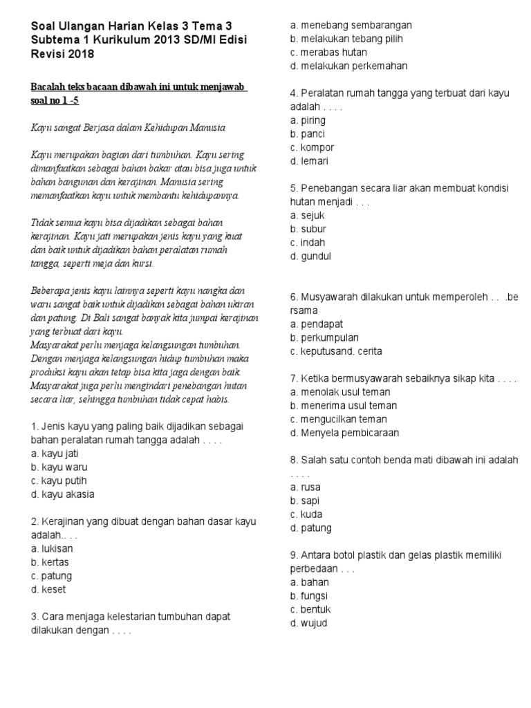 Ternyata Ini Rahasia Kunci Jawaban Soal Tema 3 Kelas 3 dan Jawaban Paling Akurat