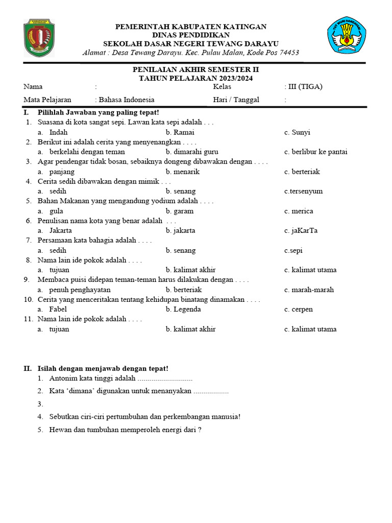 Wajib Tahu 3 Bocoran Soal Bahasa Indonesia Kelas 3 SD Kurikulum 2013 Semester 2