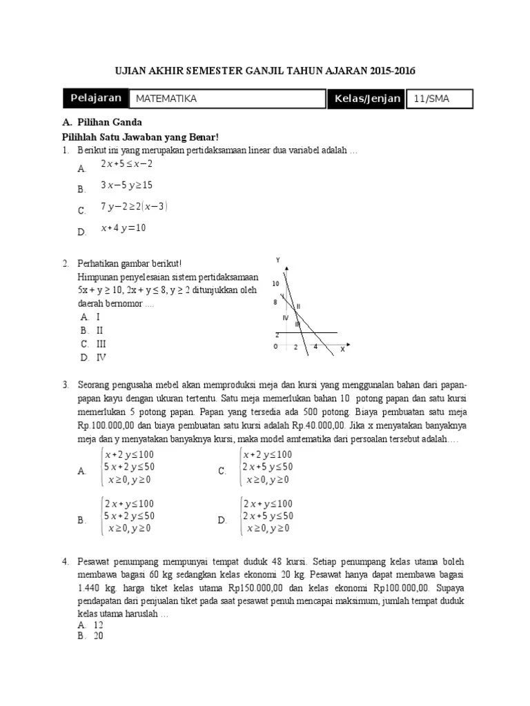 Wajib Tahu! Bocoran Contoh Soal Matematika Semester 1 Kelas 11 Agar Nilai Maksimal